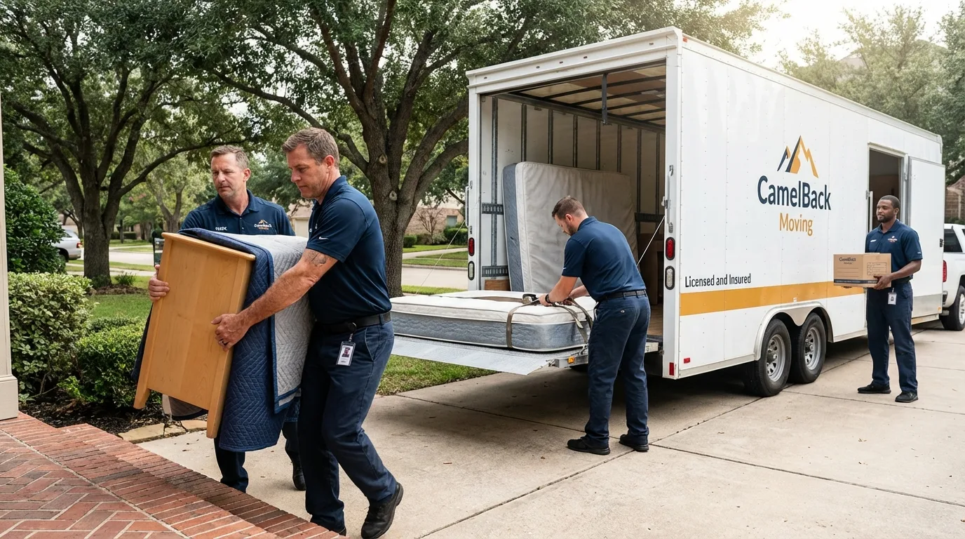 Crew loading residential truck for cross-state move from Granite Bay, CA