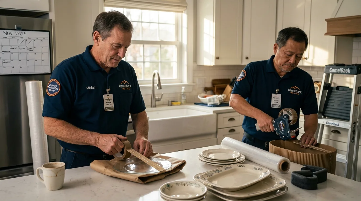 Professional crew packing kitchen dishware in Granite Bay, CA